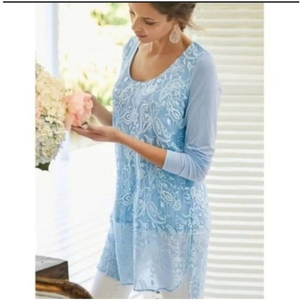 Soft Surroundings Light Blue Lace Tunic